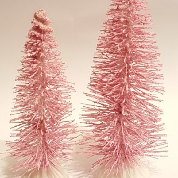 PINK 5.5"& 4" TALL Miniature Sisal Bottle Brush Xmas Christmas Trees - Picture 1 of 2